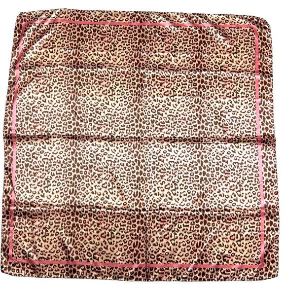 NEW Brown Pink Leopard Animal Printed Square Silky Scarf Wrap - Picture 2 of 5